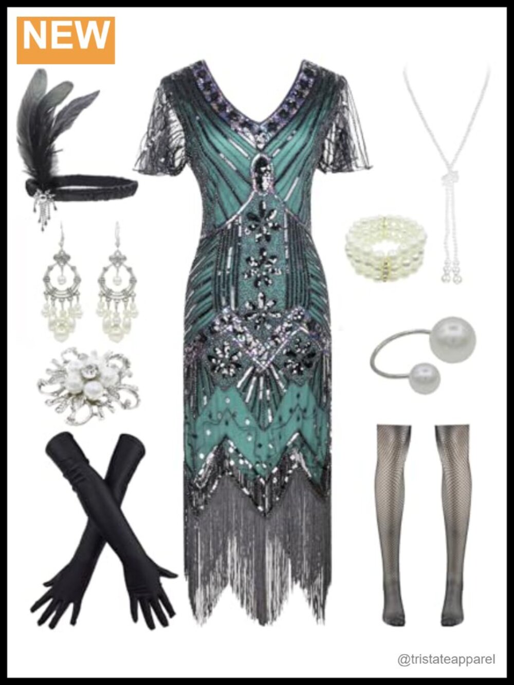 1920s Flapper Sequin Dress 20s Gatsby Party Costume Set